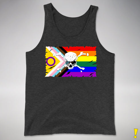 Intersex Inclusive Progress Pride Pirate Flag Premium Tank Top - Charcoal Triblend